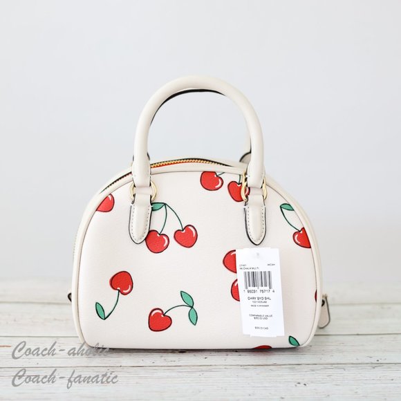 NWT Coach CF421 Sydney Satchel With Heart Cherry Print in Chalk Multi - Picture 7 of 10